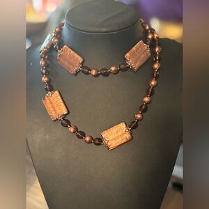 JOAN RIVERS Signed Vintage Acrylic Necklace Brown Cherry Lucite Style 36” • Luxe